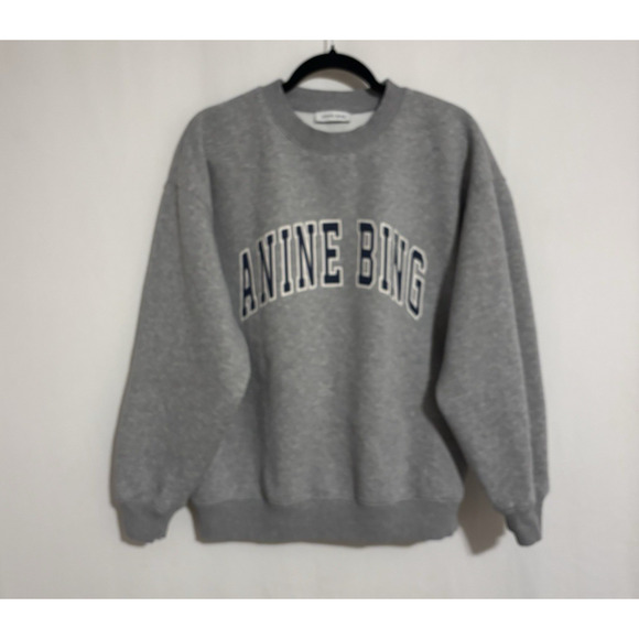 Anine Bing Spencer Crewneck Sweatshirt Large Gray Cotton Blend Relaxed - Picture 3 of 8